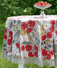 Round Tablecloth with linen lace (meadow flowers print)