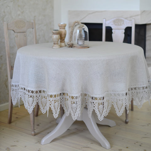 Round Tablecloth with Crocheted Lace