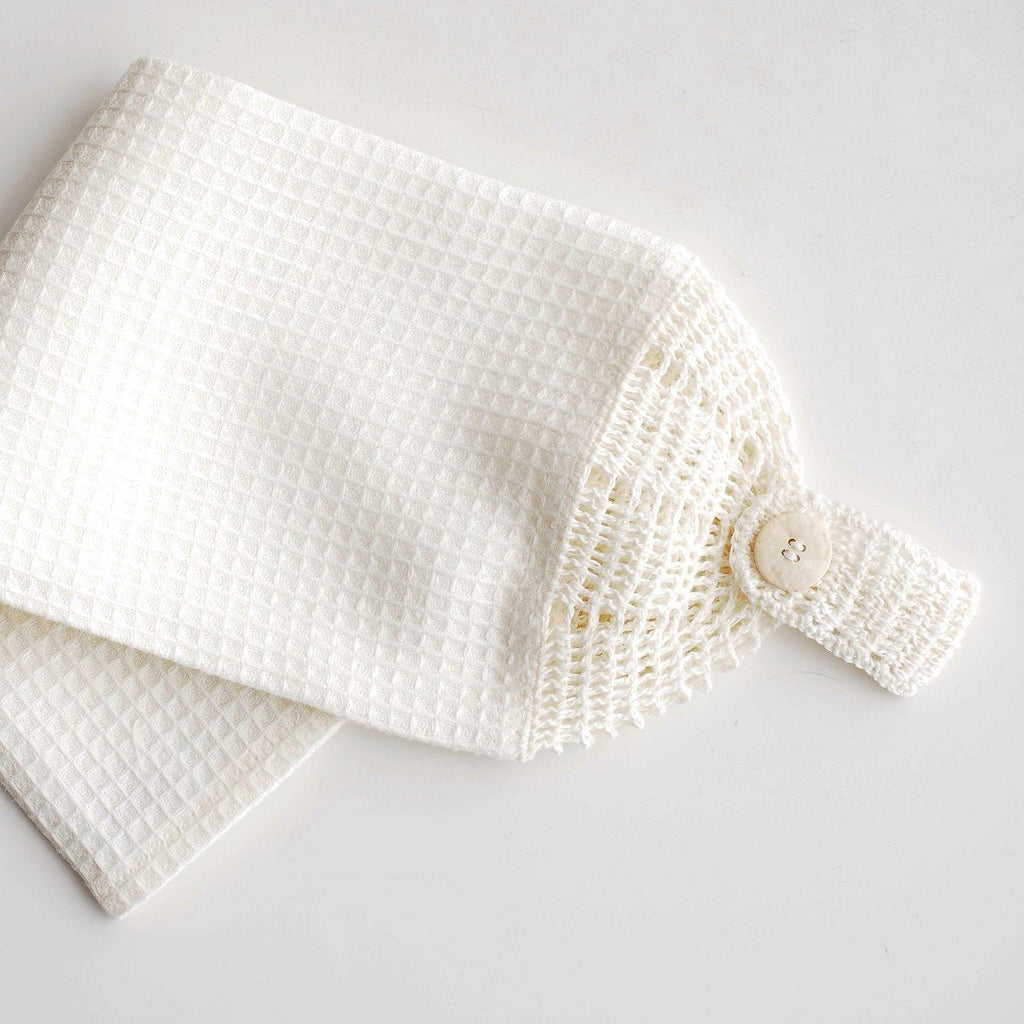 Linen Towel with Crocheted loop towels Linen Room Latvia 38 x 47 cm white