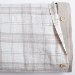 Luxury Soft Plaid/Natural 100% Linen Duvet Cover with Buttons